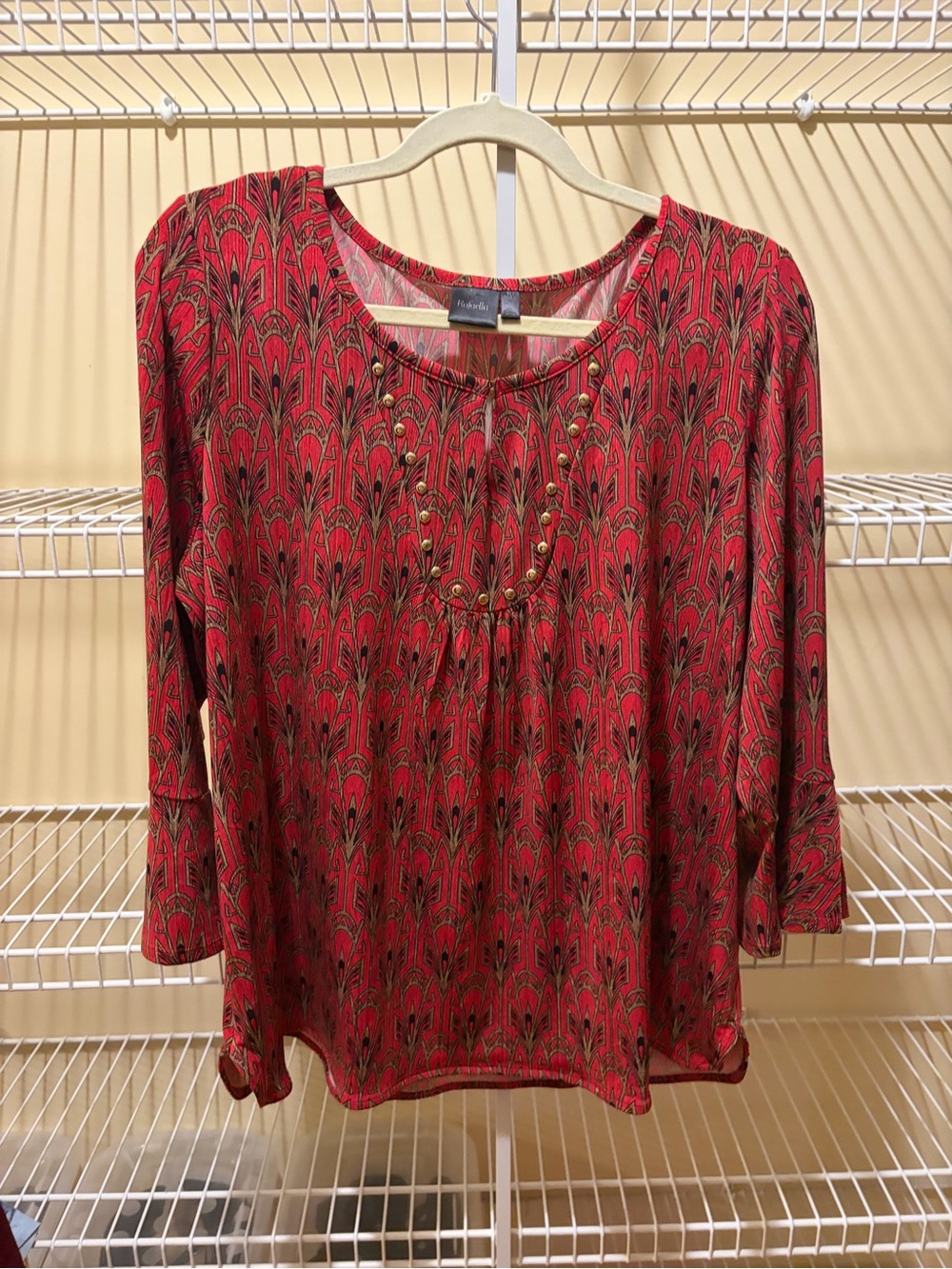 Rafaella Red Patterned Scoop-Neck Women's Top